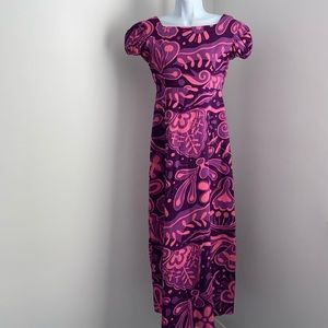 Vtg 60’s Mod Floral Maxi Dress Vicky Beachwear Button Back Slit Acapulco Mexico